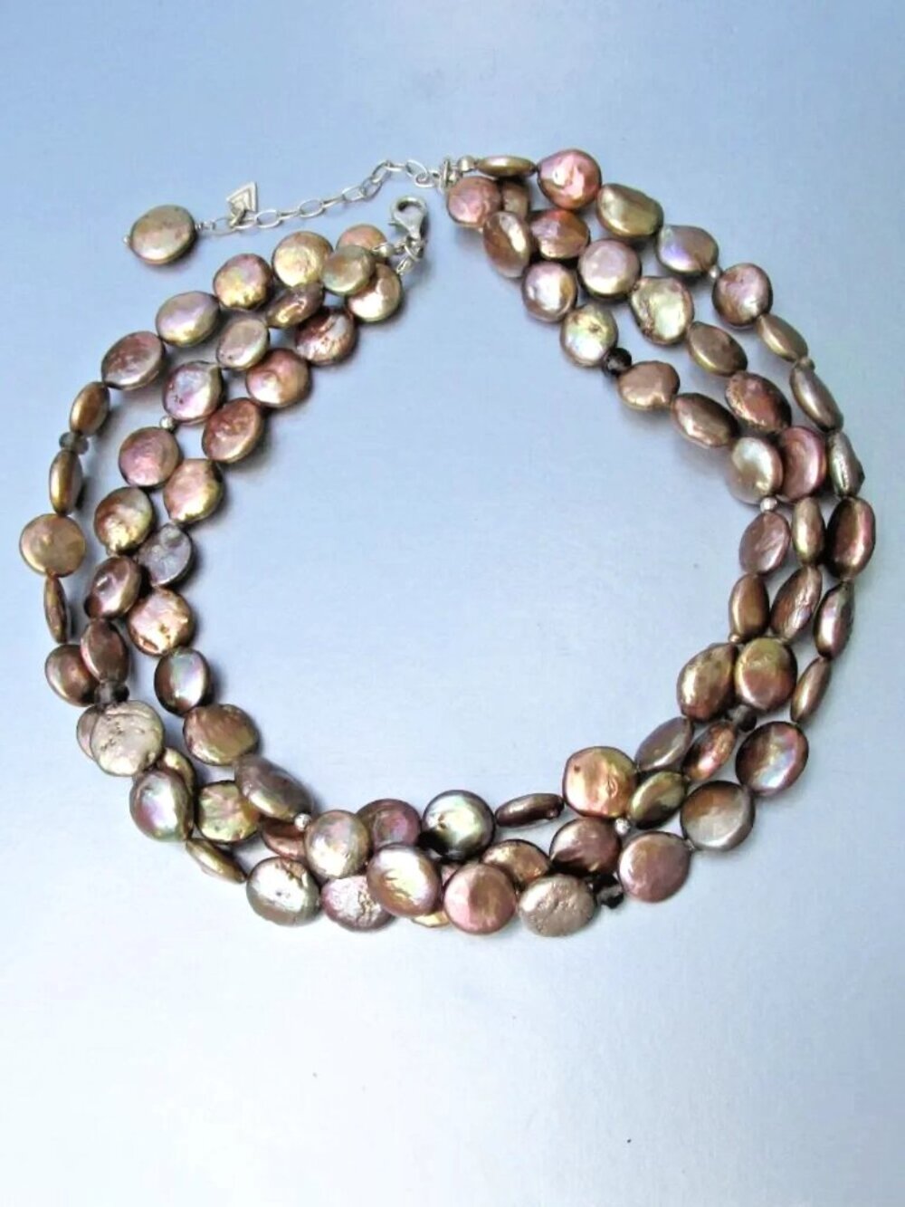 Retired Silpada Bronze Coin Pearl & Quartz 3 Str Sterling Silver Necklace N1717